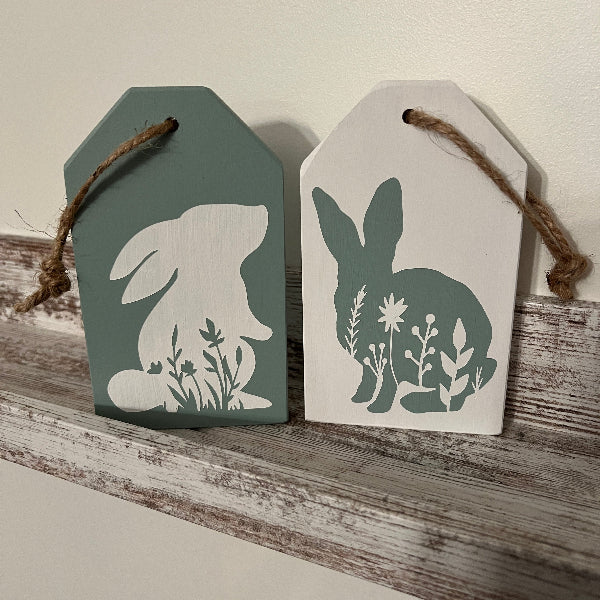 Wood Tag DIY Kit Floral Bunny Duo