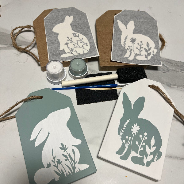 Wood Tag DIY Kit Floral Bunny Duo