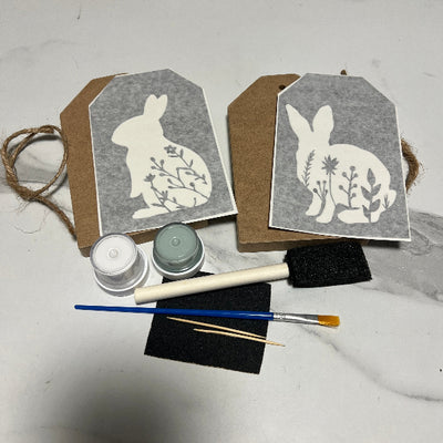 Wood Tag DIY Kit Floral Bunny Duo