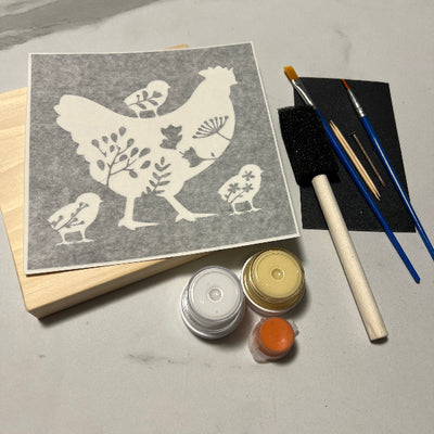 Wood Sign Square DIY Kit - Floral Chickens