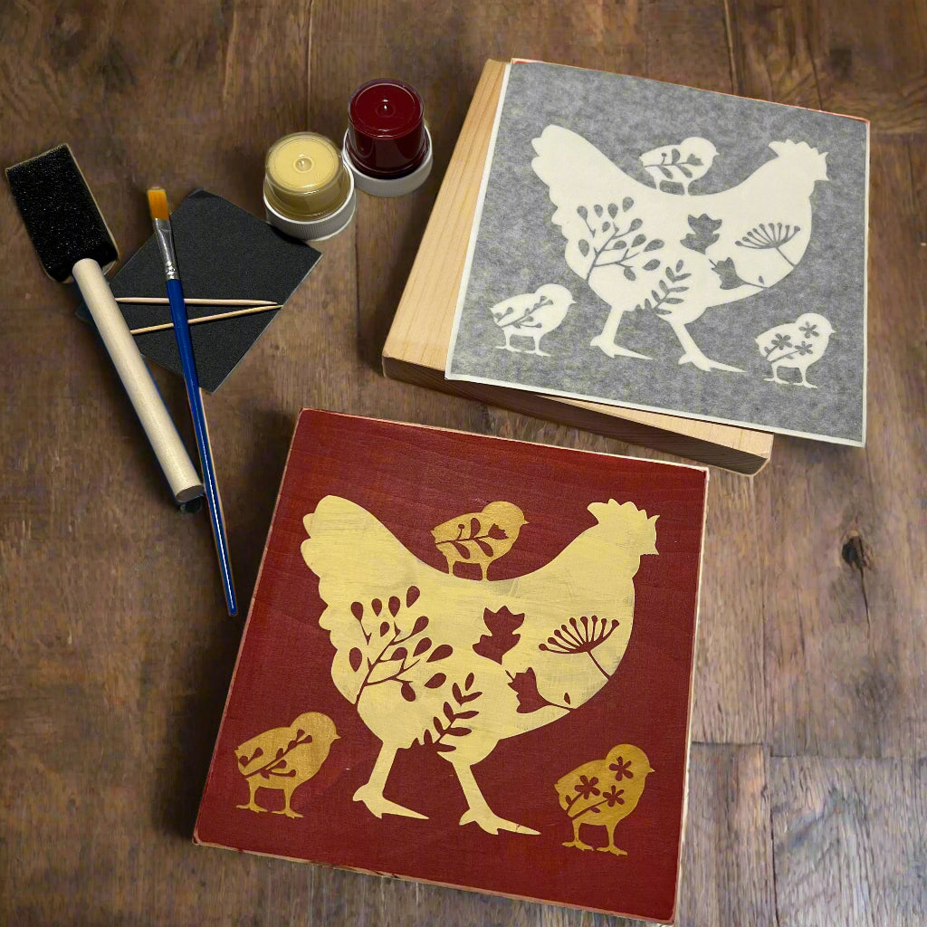 Wood Sign Square DIY Kit - Floral Chickens