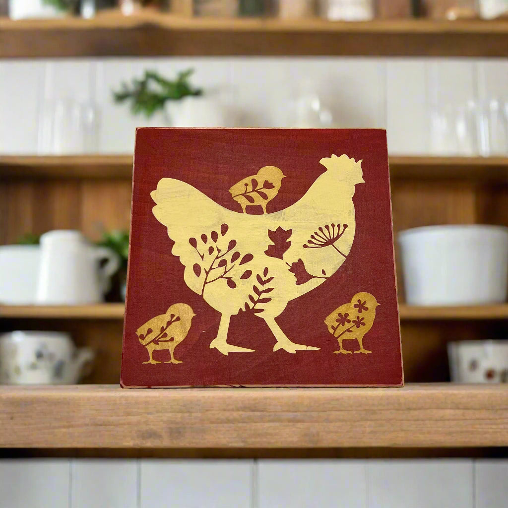 Wood Sign Square DIY Kit - Floral Chickens