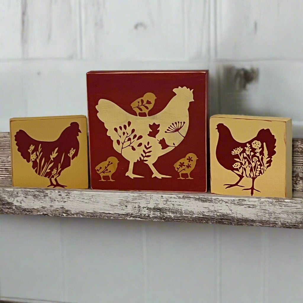 Wood Sign Square DIY Kit - Floral Chickens