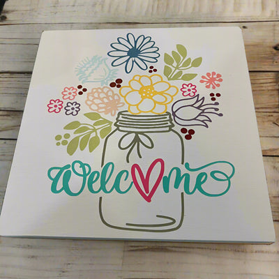 Wood Sign Square DIY Kit - Welcome Wildflowers Mason Jar