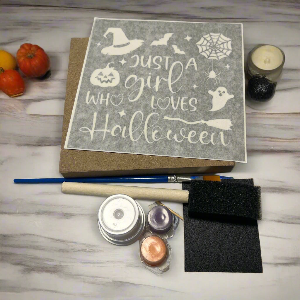 Wood Sign Square DIY Kit - Just A Girl Halloween 👻💜