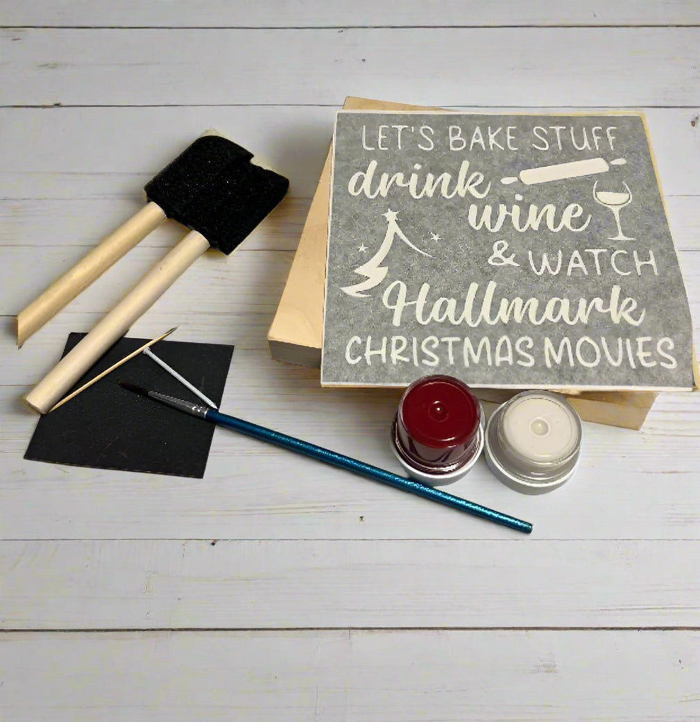 Wood Sign Square DIY Kit - Lets Bake and Drink Wine