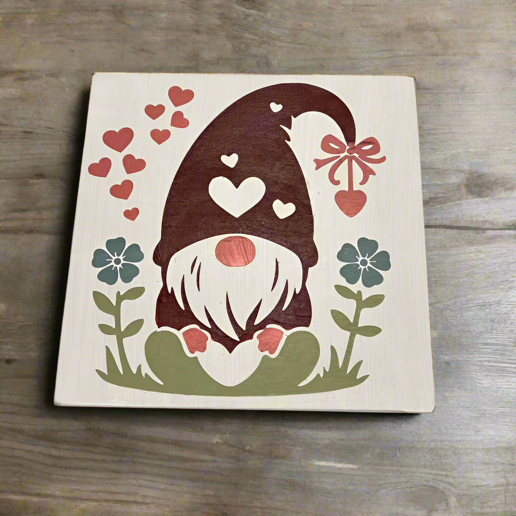 Wood Sign Square DIY Kit - Love Heart Gnome