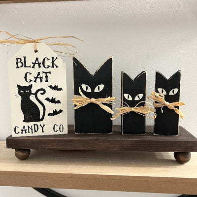 Rustic Black Cat Trio with Wood Tag DIY Kit