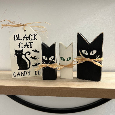 Rustic Black Cat Trio with Wood Tag DIY Kit