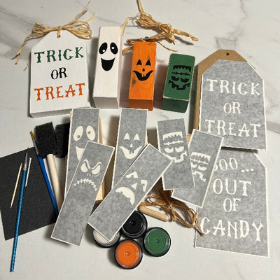 Halloween Character Trio with Wood Tag Double Sided DIY Kit