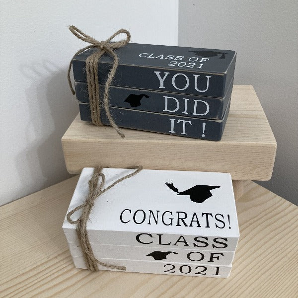 Graduation Themed Wood Book Stack DIY Kit, Tiered Tray DIY ...