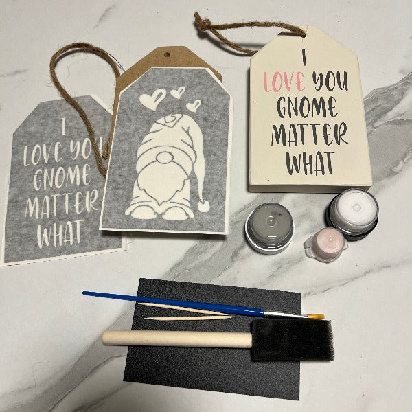 Wood Tag Double Sided  DIY Kit - I Love You Gnome