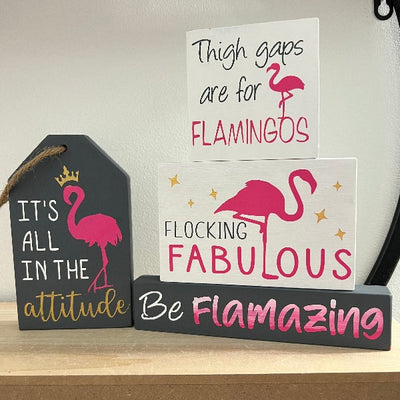 Flamingo Themed Tiered Tray Mini Sign DIY Kit